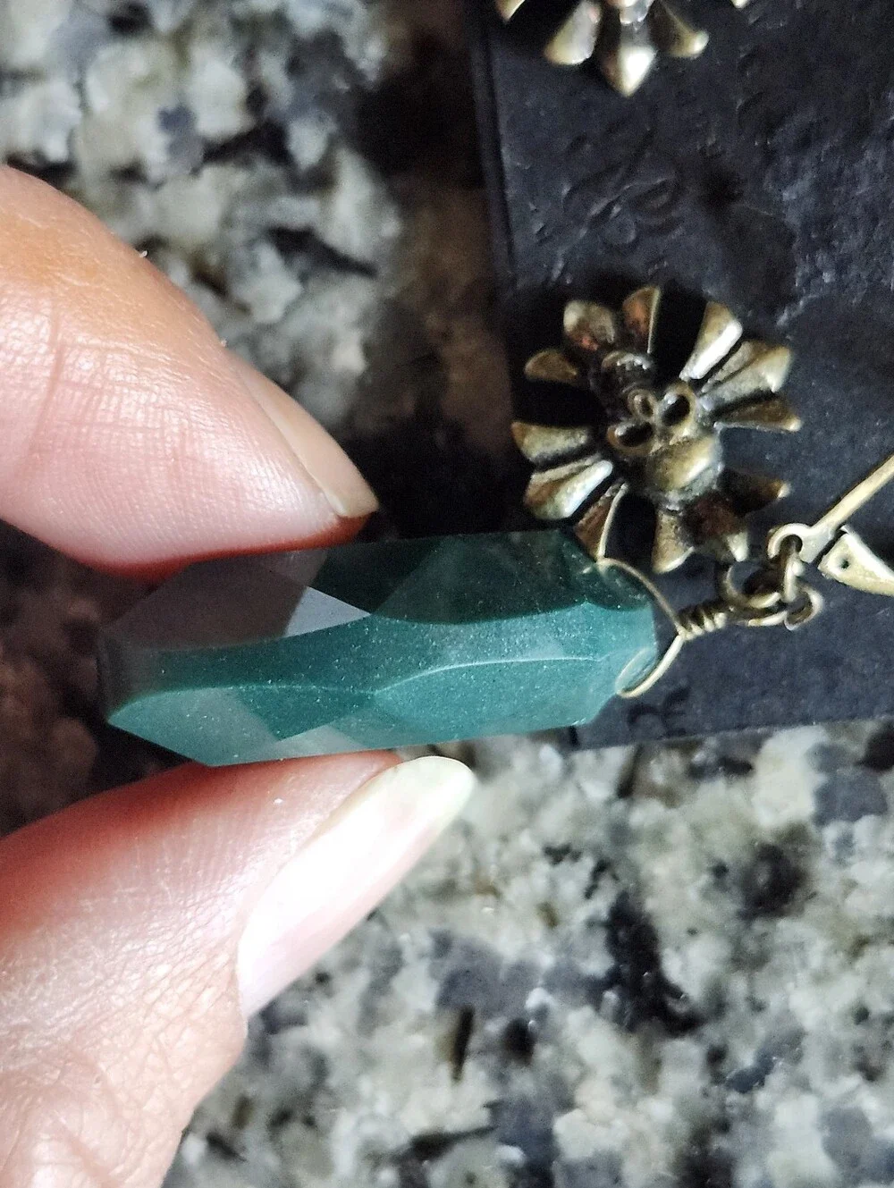 Rock & Republic Teal Faceted Teardrop Earrings with Skull Flower Accents